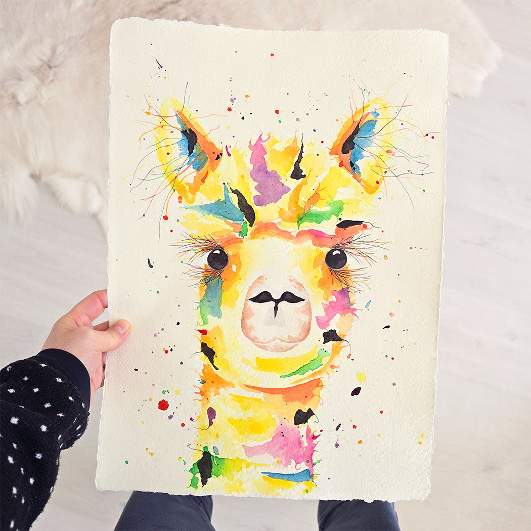 Het eindresultaat van alpaca schilderij, niet ingelijst