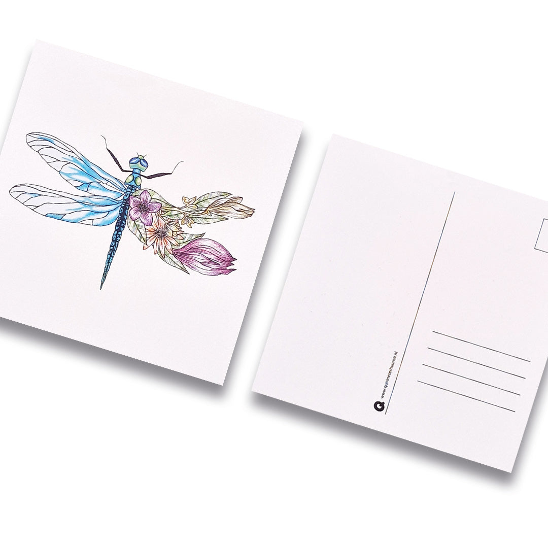 kaart-insect-libelle-bloemen-gekleurd