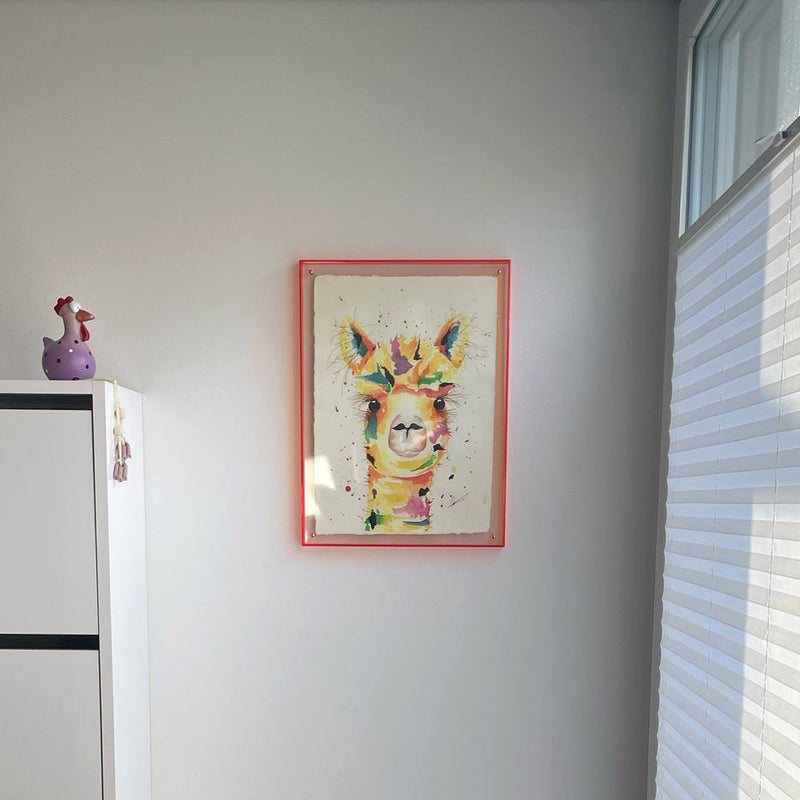 Origineel alpaca schilderij aan de muur