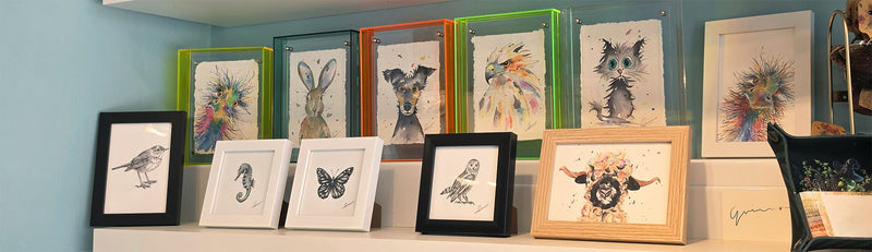 Overzichtsfoto van plank bij De MaakZaak Apeldoorn met originele kunst, prints en kaarten