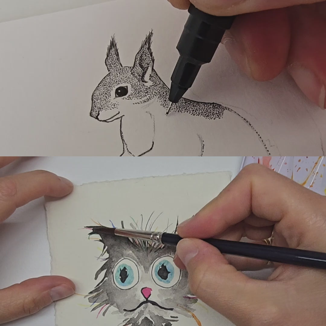 Filmpje van proces finelinertekening en mixed media schilderij
